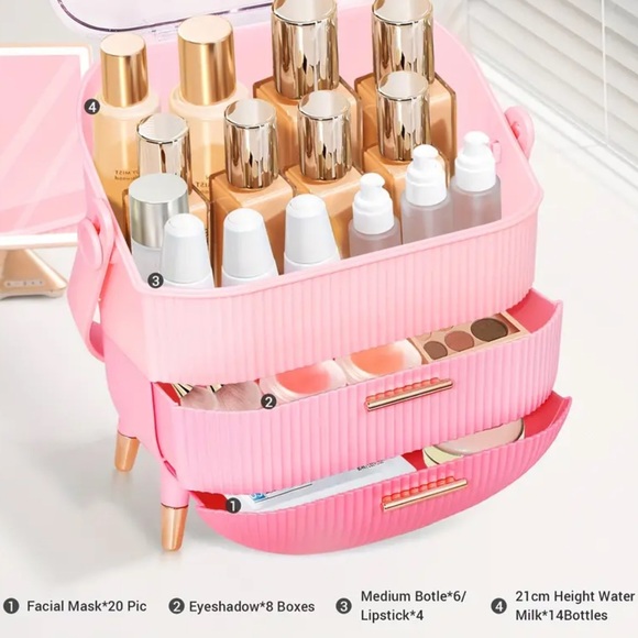 New Pink Retro Style Makeup Organizer - Picture 4 of 6